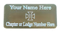 (MP23) 50 mm x 25 mm Personalised Masonic Knights Templar Gold Case Plate