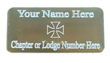 (MP23) 50 mm x 25 mm Personalised Masonic Knights Templar Gold Case Plate