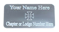(MP23) 50 mm x 25 mm Personalised Masonic Knights Templar Silver Case Plate
