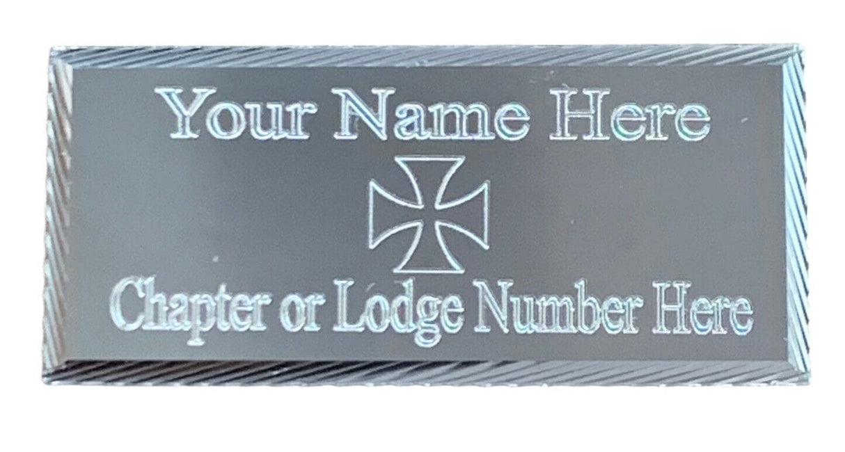 (MP24) 55 mm x 25 mm Personalised Knights Templar Silver Diamond Cut Case Plate