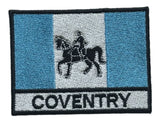 Coventry embroidered patch featuring the Coventry city flag with the Lady Godiva horse emblem, suitable for iron-on or sew-on application.