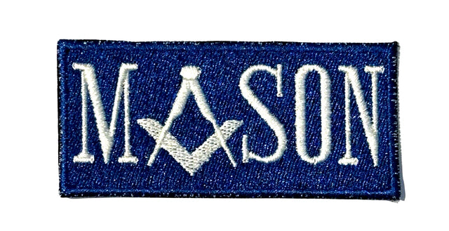 Mason Blue/White Freemasonry Embroidered Sew / Iron on Patch 80mm x 37mm 