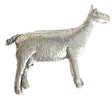 Detailed pewter standing goat pin badge with butterfly clutch fastening on a white background.