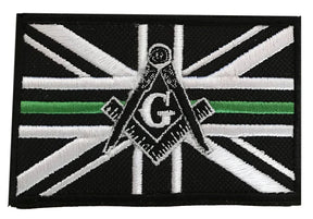 Freemason Masonic Thin Green Line With G Embroidered Sew / Iron on Patch 90mm x 60mm 
