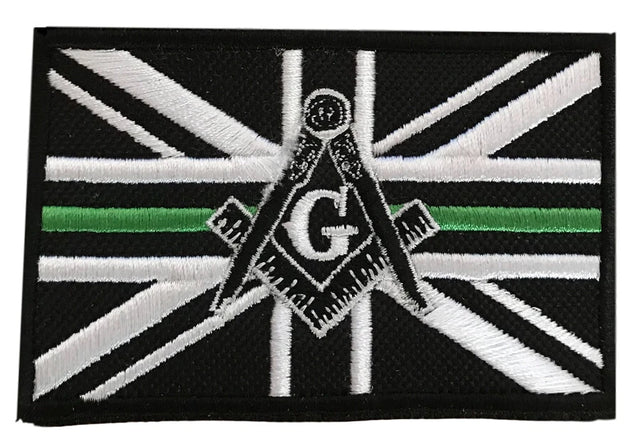 Freemason Masonic Thin Green Line With G Embroidered Sew / Iron on Patch 90mm x 60mm 