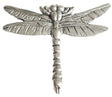 Detailed pewter dragonfly pin badge with butterfly clutch fastening on a white background.