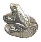Detailed pewter frog pin badge with butterfly clutch fastening