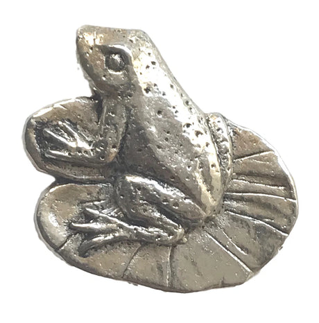 Detailed pewter frog pin badge with butterfly clutch fastening