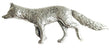 Detailed pewter fox pin badge with butterfly clutch fastening on a white background.