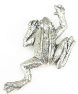 Detailed pewter climbing frog pin badge with butterfly clutch fastening