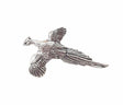 Handcrafted pewter Pheasant pin badge featuring a British game bird in flight with detailed feathering.