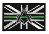 Masonic Thin Green Line No G Embroidered Sew / Iron on Patch 90mm x 60mm