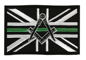 Masonic Thin Green Line No G Embroidered Sew / Iron on Patch 90mm x 60mm