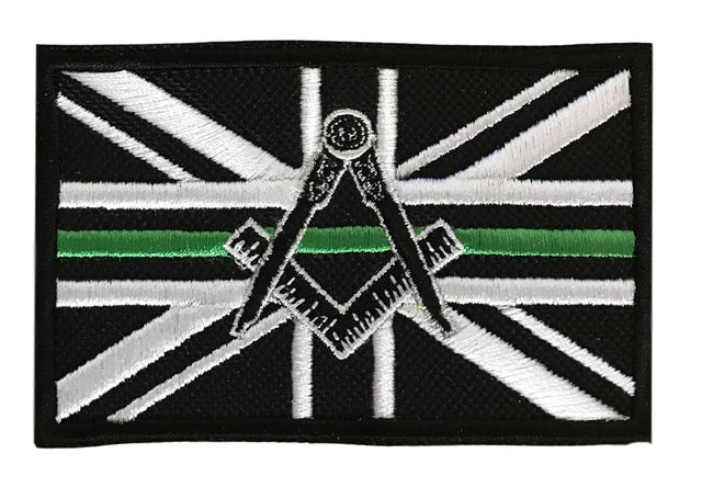 Masonic Thin Green Line No G Embroidered Sew / Iron on Patch 90mm x 60mm