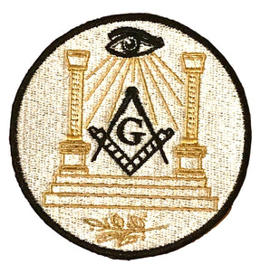 Masonic Crest & Temple With All Seeing Eye Embroidered Sew / Iron on Patch 75mm x 75mm 