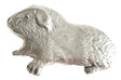 Detailed pewter guinea pig pin badge with butterfly clutch fastening on a white background.