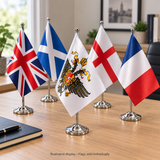 Illustrative desk display of satin table flags; flags sold individually