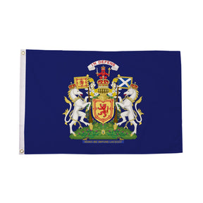 Scotland Jacobite flag with Scottish arms and unicorns on blue centred on white