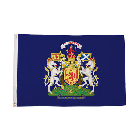 Scotland Jacobite flag with Scottish arms and unicorns on blue centred on white