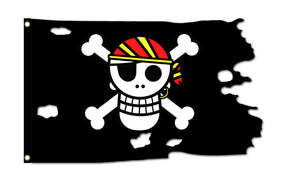 Flagmania Pirate Shaped Black (A) 3ft x 2ft Polyester Flag on white background