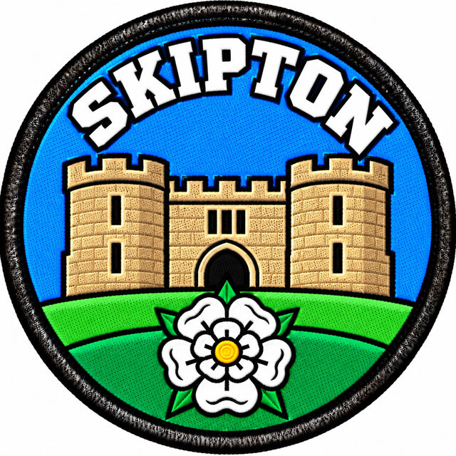 Skipton Yorkshire Castle White Rose 80mm Embroidered Patch