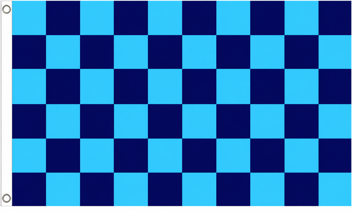 Sky blue and navy blue chequered flag, 5ft x 3ft