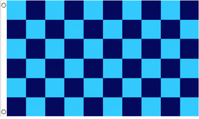 Sky blue and navy blue chequered flag, 5ft x 3ft