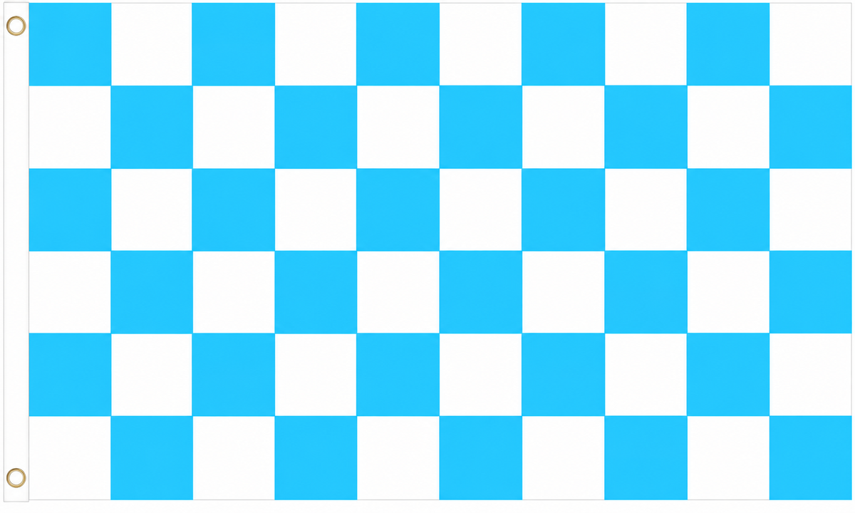Sky blue and white chequered flag, 5ft x 3ft