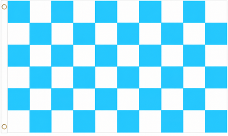 Sky blue and white chequered flag, 5ft x 3ft