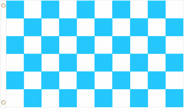 Sky blue and white chequered flag, 5ft x 3ft