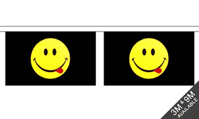 Smiley Face Acid Horizontal 3 metre bunting, 10 flags - Flagmania