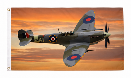 Spitfire aircraft flag with sunset background and two eyelets, 5ft x 3ft