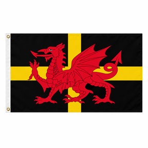 St David's Dragon flag featuring a red Welsh dragon over a yellow cross on black