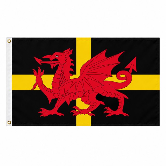 St David's Dragon flag featuring a red Welsh dragon over a yellow cross on black