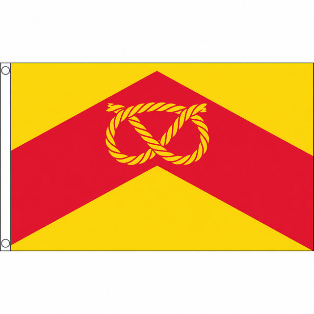 Staffordshire new no crest county flag with gold Stafford knot on red chevron and yellow background, 5ft x 3ft
