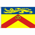 Staffordshire old with crest county flag with gold lion on blue above red chevron and Stafford knot on yellow, 5ft x 3ft