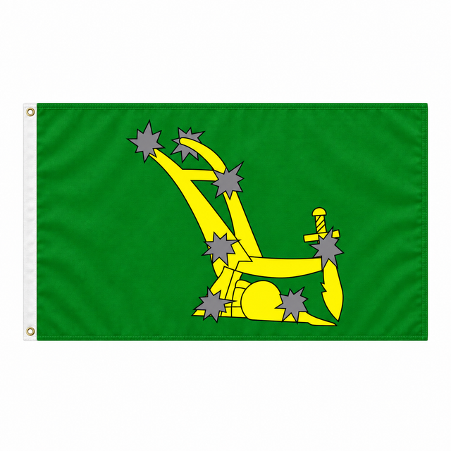 Starry Plough Green flag with yellow plough and seven grey stars on green background