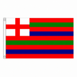 Red green and blue striped ensign centred on square white background