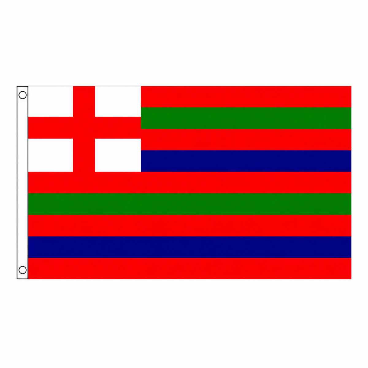 Red green and blue striped ensign centred on square white background
