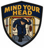 Mind Your Head embroidered patch design preview - 110mm