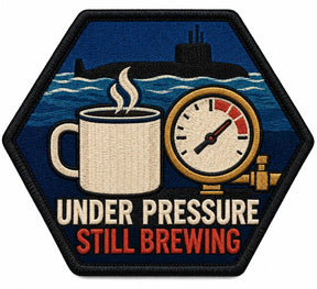 Under Pressure Still Brewing embroidered patch design preview - 130mm