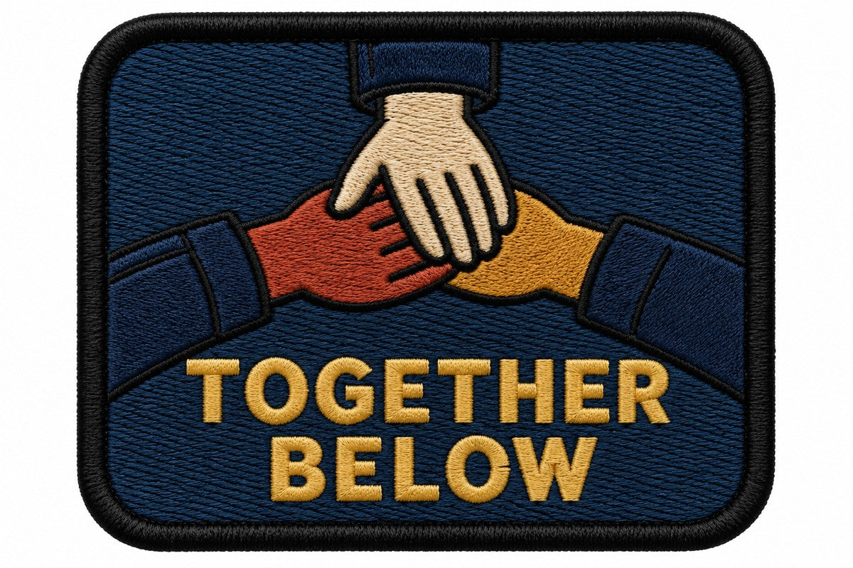 Together Below embroidered patch design preview - 120mm