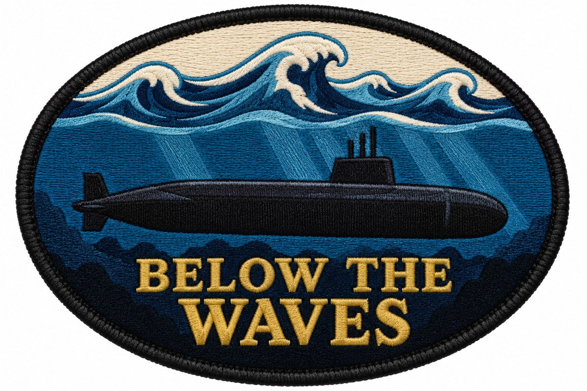 Below The Waves embroidered patch design preview - 110mm
