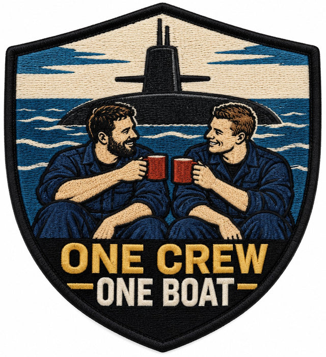 One Crew One Boat embroidered patch design preview - 110mm