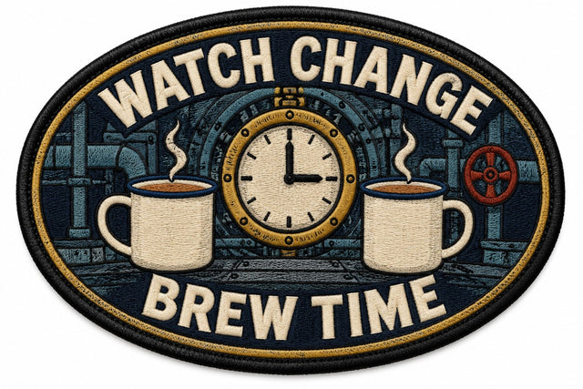 Watch Change Brew Time embroidered patch design preview - 120mm