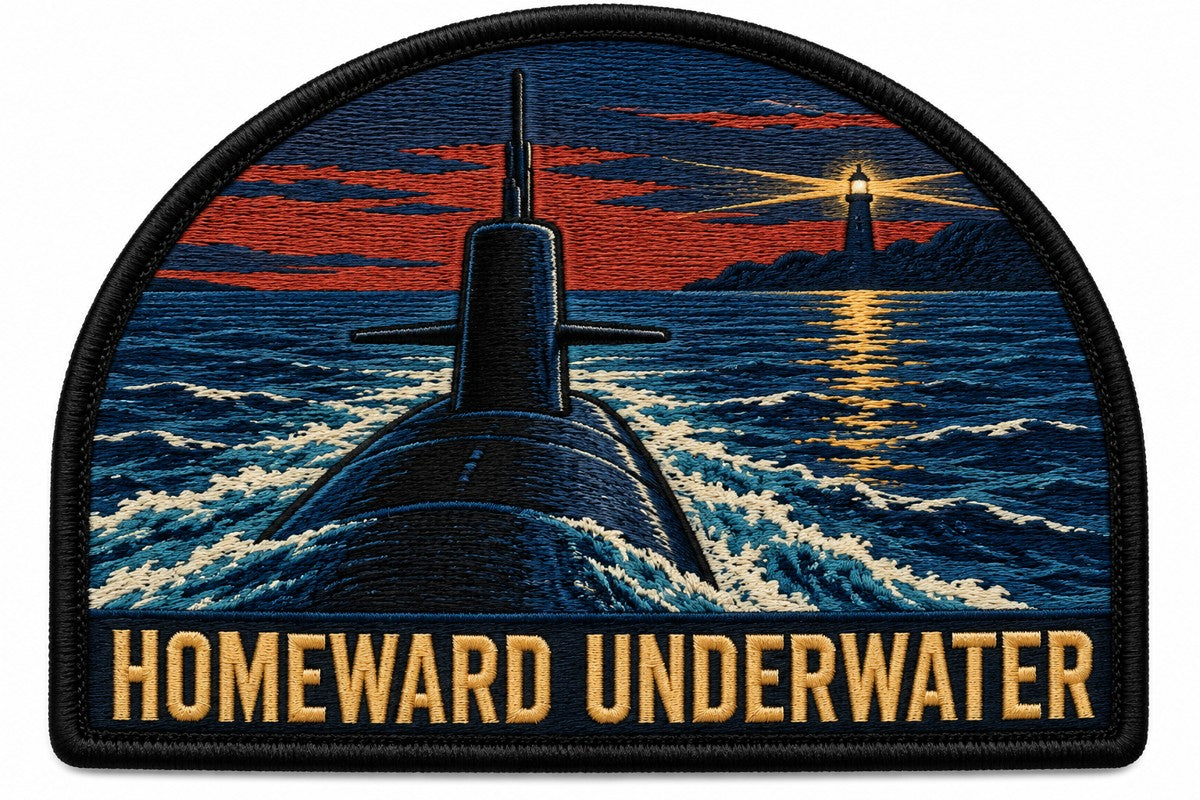 Homeward Underwater embroidered patch design preview - 110mm