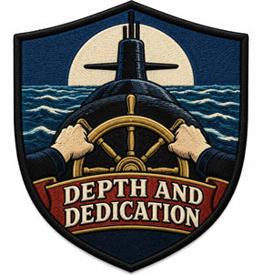 Depth And Dedication embroidered patch design preview - 120mm