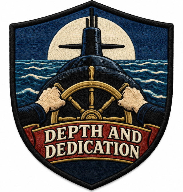 Depth And Dedication embroidered patch design preview - 120mm
