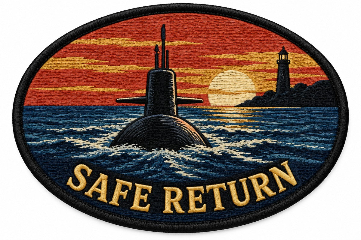 Safe Return embroidered patch design preview - 130mm