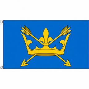 Suffolk new county flag with gold crown and crossed arrows on blue, 5ft x 3ft